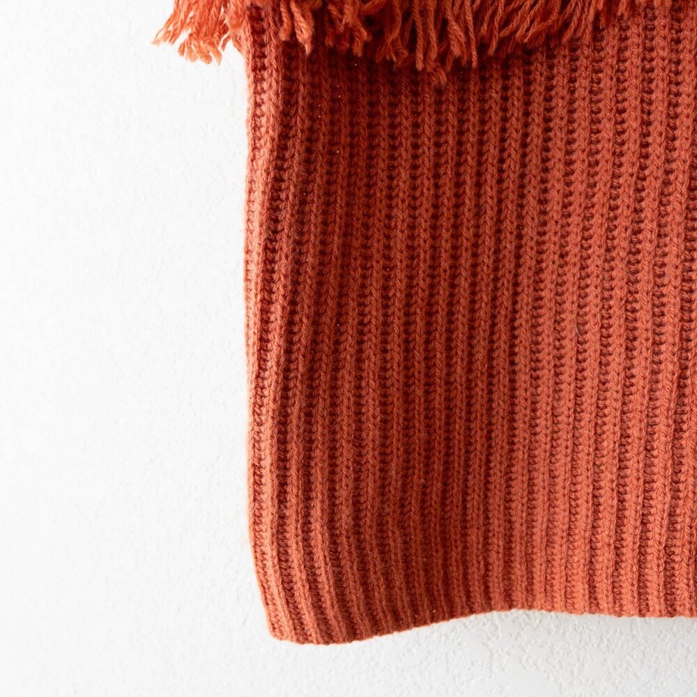 Chelsea & Violet Fringe Sweater Size Large Rust Orange Wool Blend Pullover Fall - Picture 5 of 8